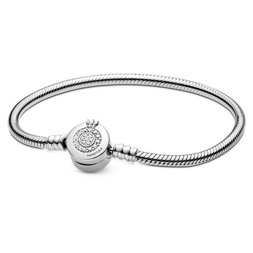 Snake Chain Silver Bracelet w Crown O Clasp w CZ