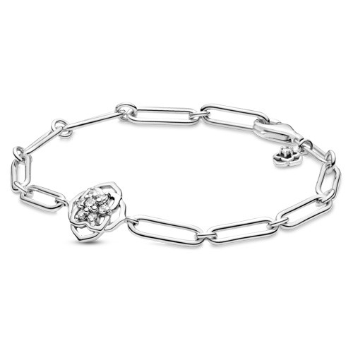 ROSE FLOWER STERLING SILVER BRACELET SIZE 18CM