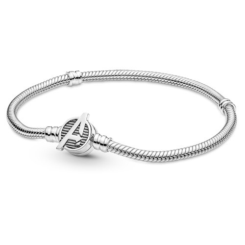Snake chain sterling silver bracelet with Marvel The Avengers logo clasp