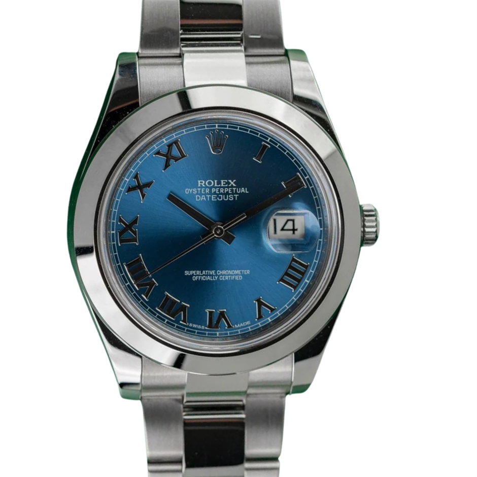 ROLEX DATEJUST II 41MM STAINLESS STEEL 116300 AZZURO BLUE ROMAN DIAL BXP
