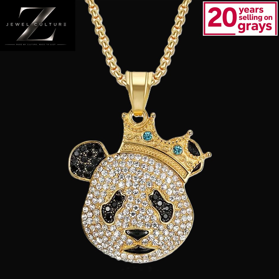 Gold Plated Iced Out Panda Face Pendant