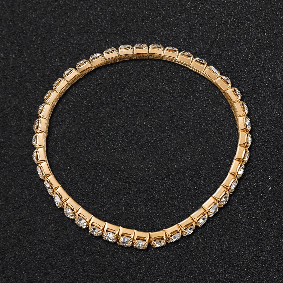 Ladies Gold Colored Blinged-Out Bangle w/ Sim Diamonds