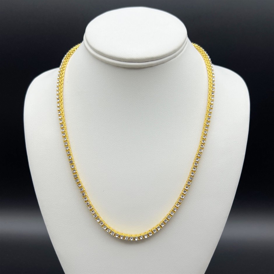18K Gold-Filled 3mm Necklace with AAA+ Cubic Zirconia - 45.8cm