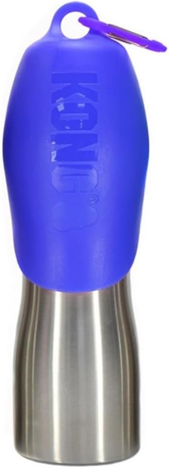 Kong H2O Stainless Steel Dog Water Bottle & Pet Travel Bowl, 25 oz - Blue