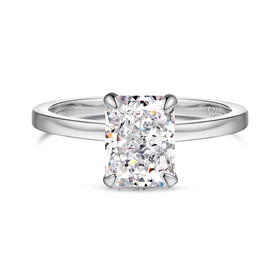 2ct Rectangle 5A Cubic Zirconia 925 Sterling Silver Ring - Size 7