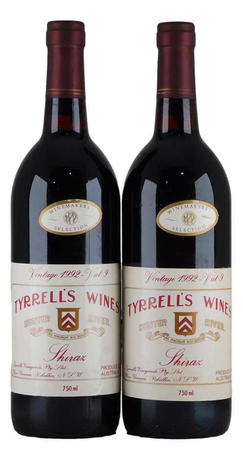 Tyrrell's Winemakers Selection Vat 9 Shiraz 1992 (2x 750mL), Hunter River.