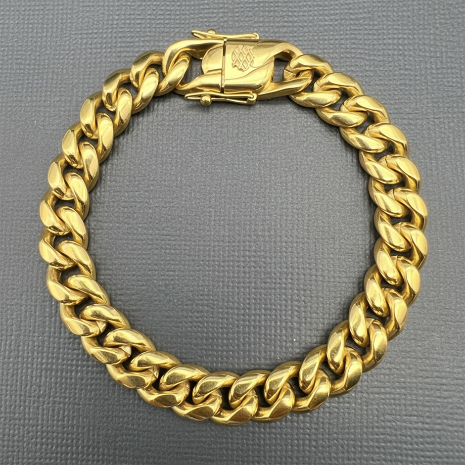 18K Gold-Filled Cuban Curb Chain Bracelet, 10MM Wide - 22.8cm