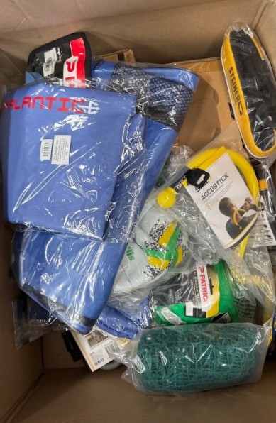 Assorted Box of Sporting Goods. NB: Items may not be in original packaging
