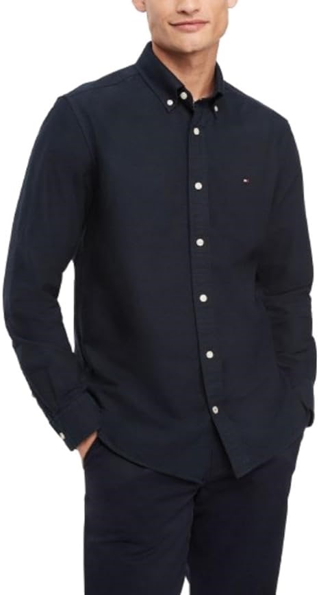 TOMMY HILFIGER Men's Stretch OG Oxford Shirt, Size XL, 98% Cotton, Desert S