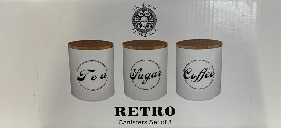 The House of Florence Retro Style Canisters with Bamboo 3 Piece Set, White