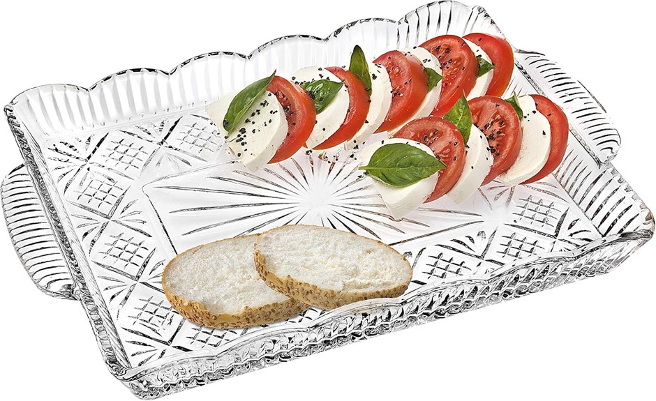 Godinger Dublin Crystal Rectangular Serving Tray, Clear, 16x1.75x11 NB: min