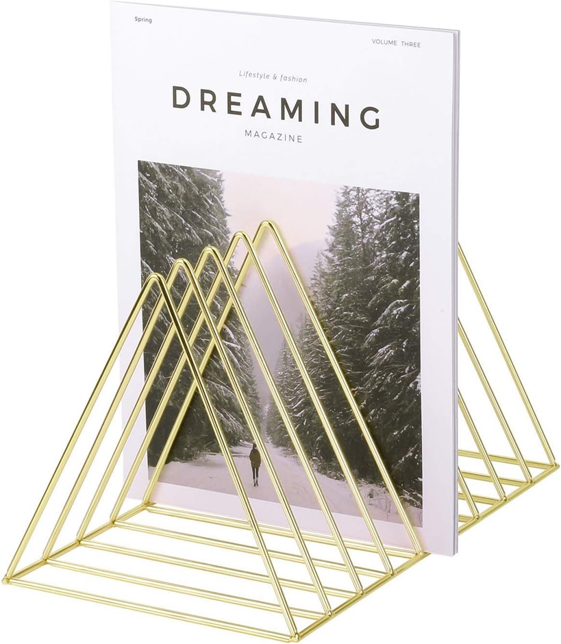 Magazine Holder & File Oragnizer, 9 Slot, Triangle Shape Gold