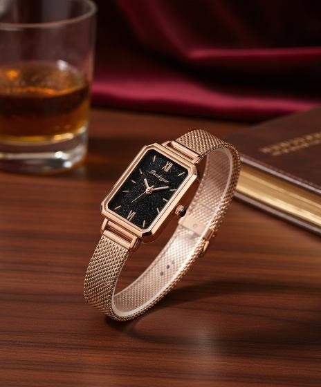 Women's Rose Gold Mesh Band Quartz Watch with Presentation Box