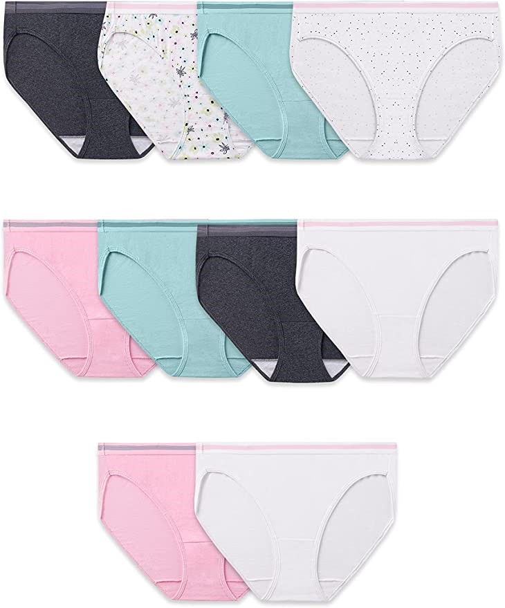 10pk x FRUIT OF THE LOOM Women's Bikini Underwear, Size 8/XL, Multi, 6DBIKH