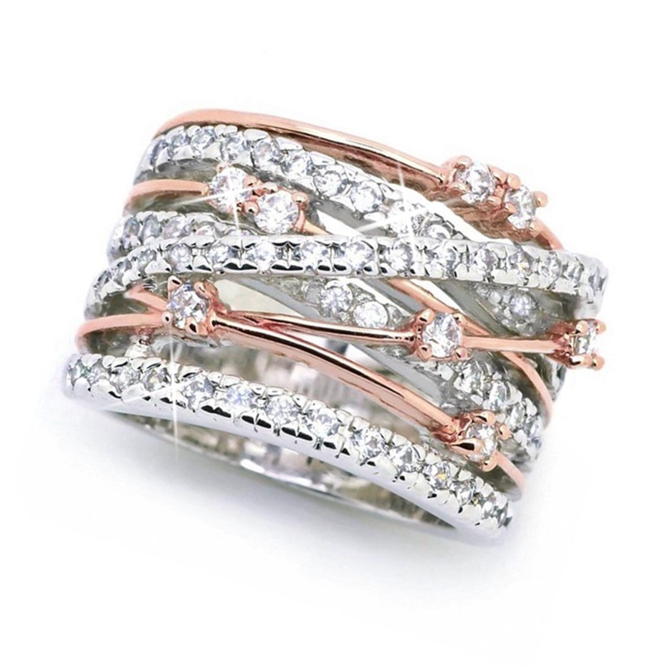 Designer Simulated Diamond Statement Ring - Rose & White - US Size 6