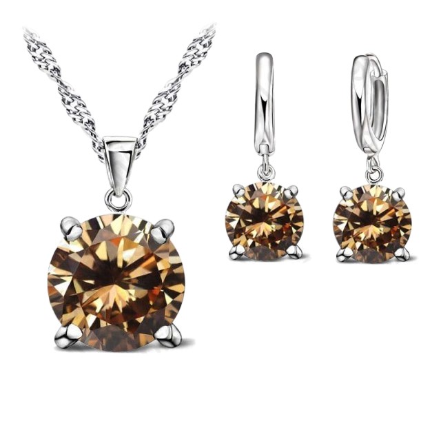 Champagne Simulated Diamond Drop Earring & Necklace Set