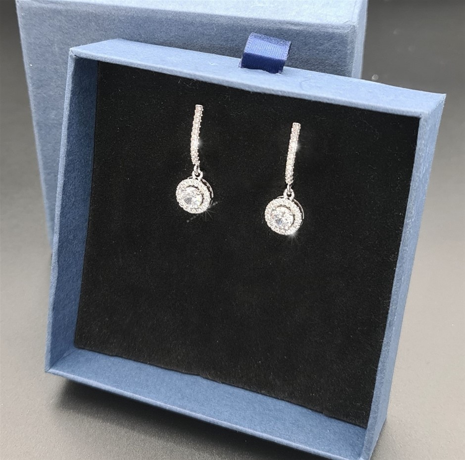 Stunning Simulated Diamond Round Drop Earrings