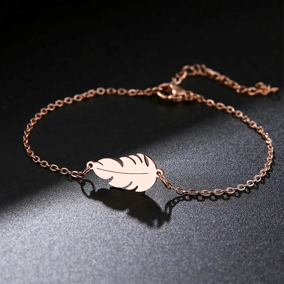 Designer Stainless Steel Feather Bracelet in Rose (Adjustable)