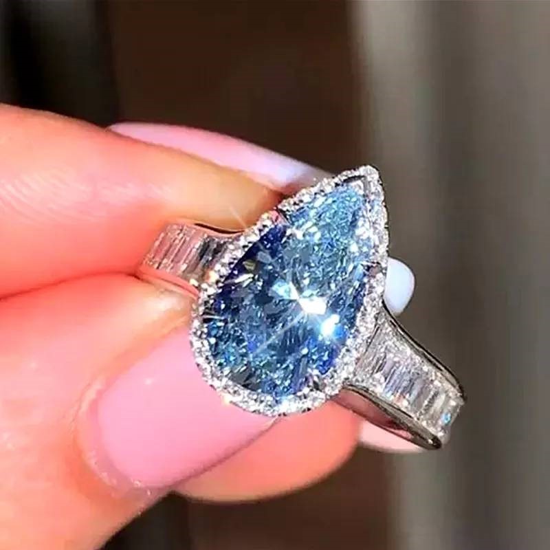 Designer Simulated Diamond Pear Shaped Ring in Silver