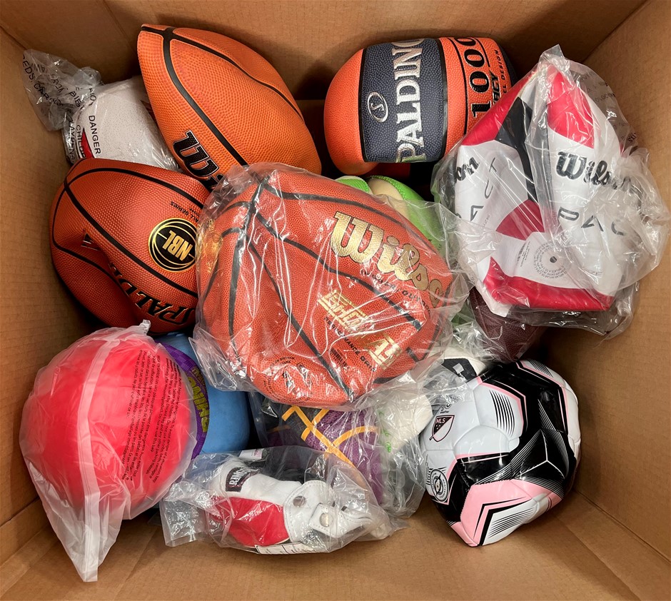 Assorted Sport Balls Including Basketballs, Footballs, Soccer Balls & More.
