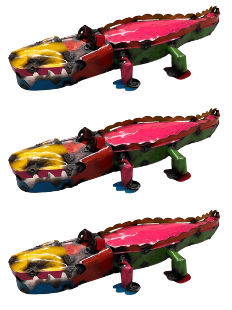 3 x Rusty Colourful Alligators for Garden Decor.