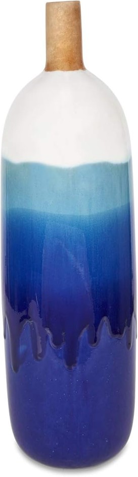 BOHO TRADERS Azure Glazed Vase Ceramic Azure Glazed Vase, Large, Blue/Natur