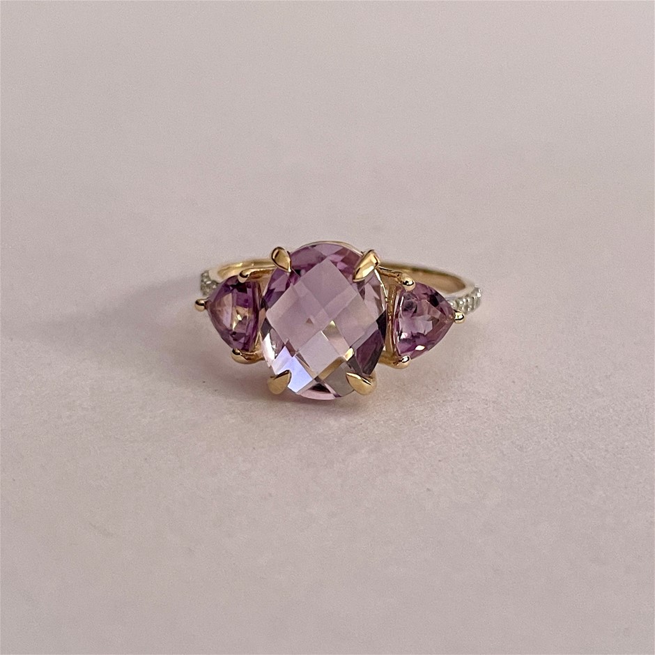 Yellow Gold Natural Amethyst / Natural Amethyst & Diamond Ring 