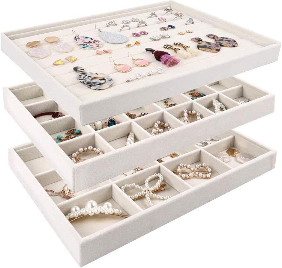MEBBAY Large Stackable Velvet Jewelry Trays Organizer, Jewelry Storage Disp