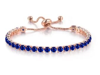 925 Sterling Silver Tennis Bracelet Sapphire Blue Simulated Diamonds