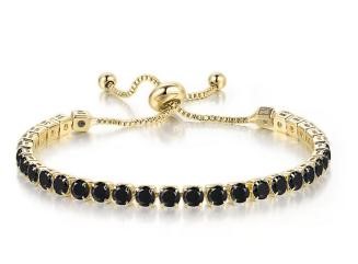 925 Sterling Silver Tennis Bracelet Black Simulated Diamonds-adjustable