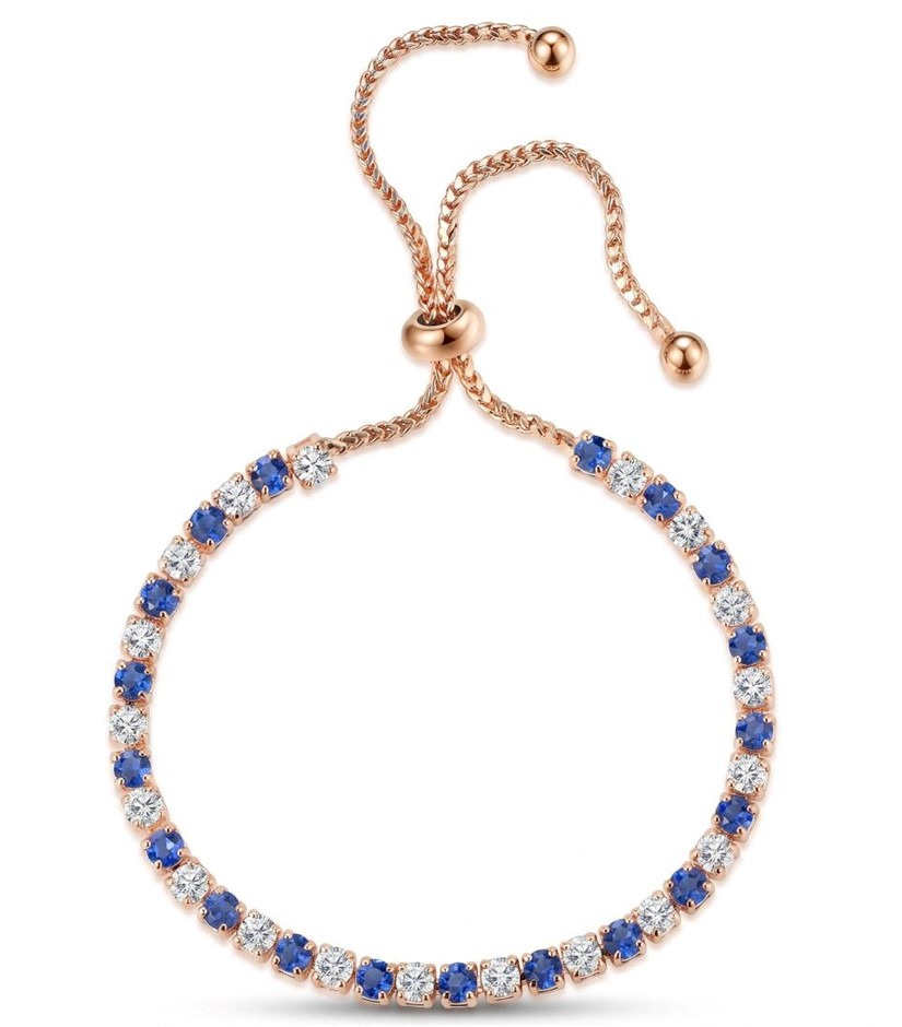 925 Sterling Silver Tennis Bracelet Blue, White Simulated Diamonds