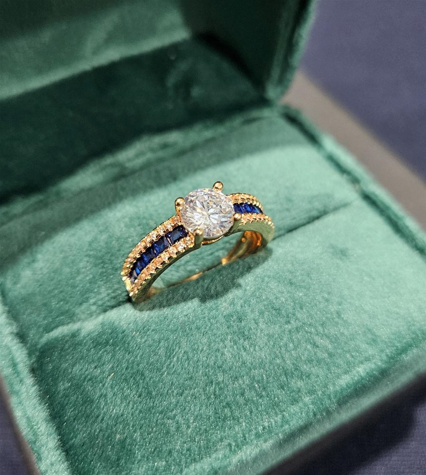 925 Sterling Silver Blue and White Ring Simulated Diamonds