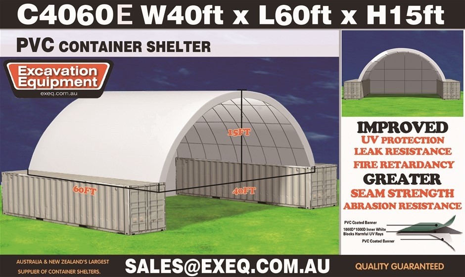 Heavy Duty 40ft x 60ft Container Shelter with End Wall (Unused)