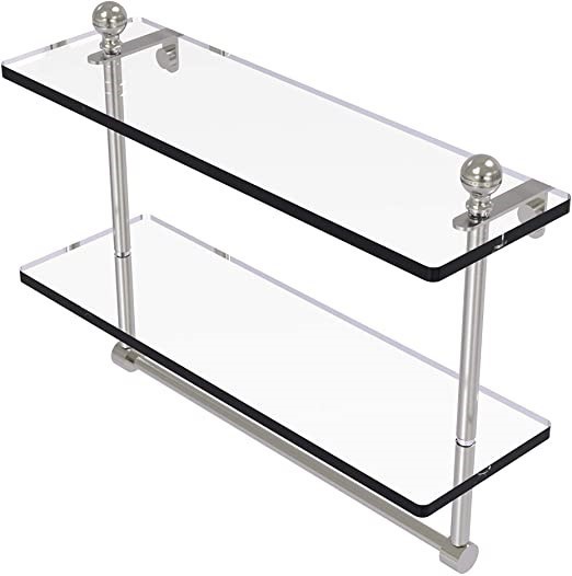 ALLIED BRASS 16" Double Shelf with Towel Bar Satin Nickel, MA-2/16TH-SN-P.