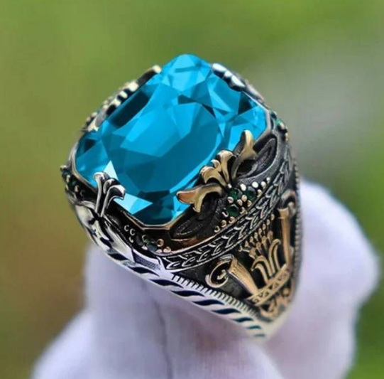 Designer Two Tone Blue Statement Ring - US Size 8