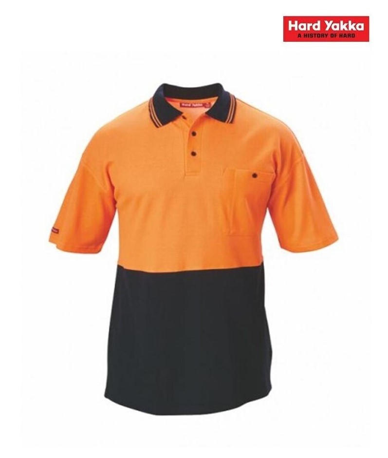 6 x HARD YAKKA Hi-Vis Polo Shirt, Size 24, Orange/Navy.