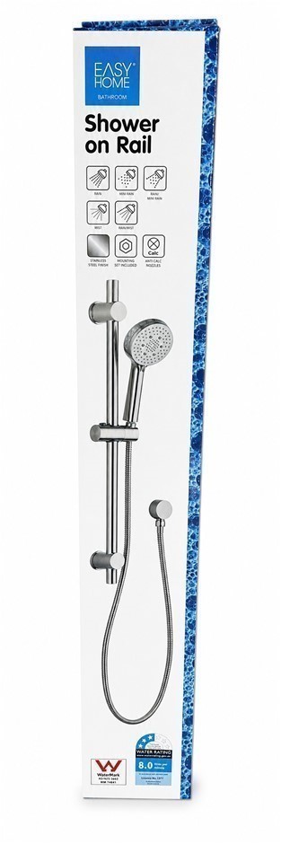 EASY HOME Shower on Rail Handshower w/ 5 Functions | 150cm Double Locked Sh