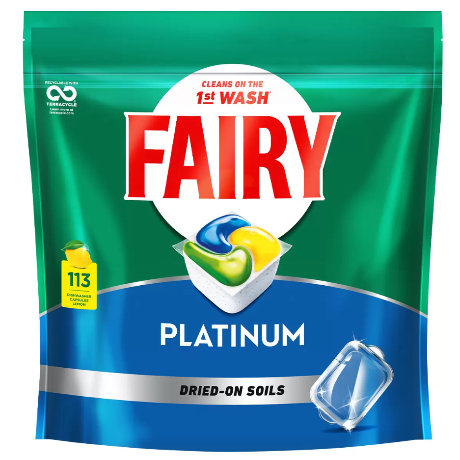 FAIRY PLATINUM Dishwasher Capsules 113pc. N.B: Damaged packaging & approx.