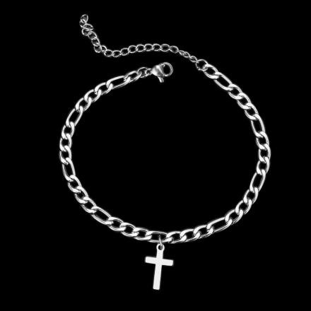 Figaro Stainless Steel Holy Cross Bracelet (adjustable)