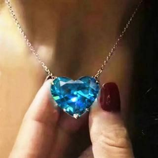 Designer Simulated Diamond Blue Heart Pendant Necklace in Silver