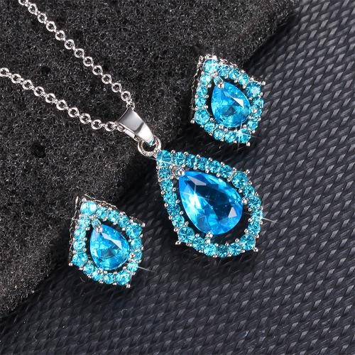 Stunning Blue Diamond Shaped Necklace & Earring Set in Silver