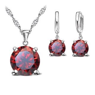 Red Simulated Diamond Drop Earring & Necklace Set