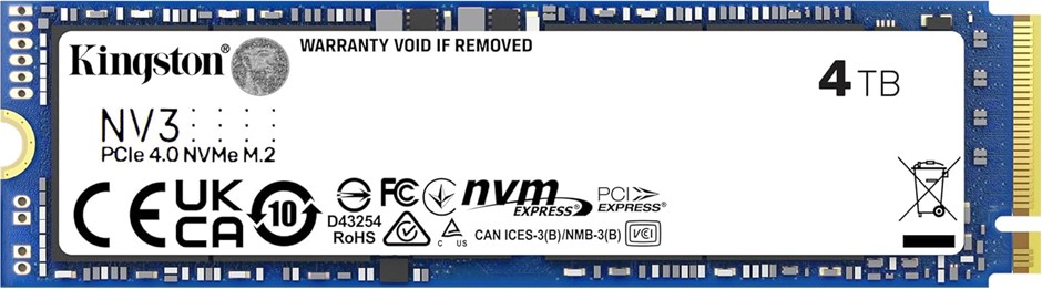 Kingston NV3 PCIe 4.0 NVMe M.2 SSD 4000G(4TB), SNV3S/4000G, Upto 6,000MB/s.