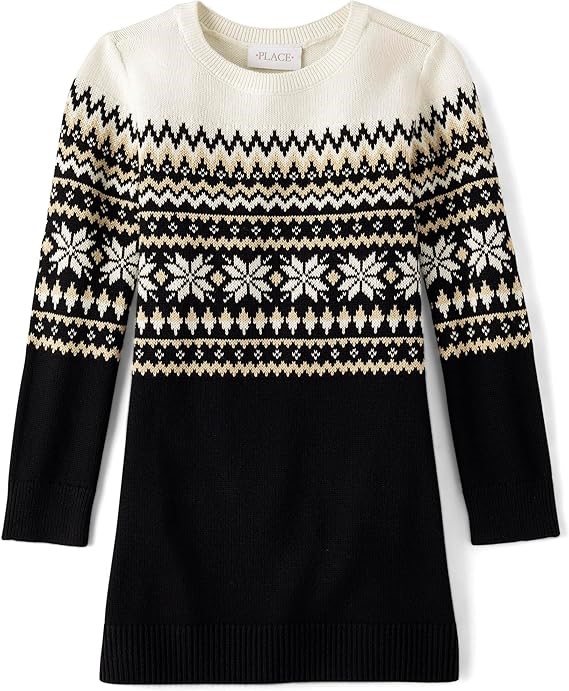 THE CHILDREN'S PLACE Girls Sweater Dress, Size S, Black Farisle, 3042482002