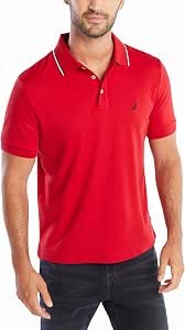 NAUTICA Men's Classic Fit Dual Tipped Collar Polo Shirt, Large, Red, K72860