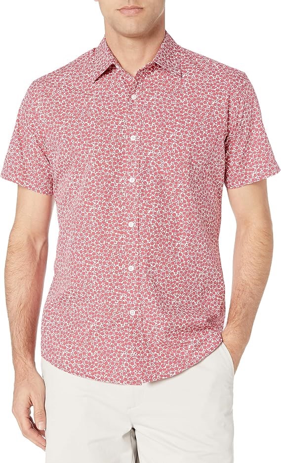 AMAZON ESSENTIALS Men's Regular-Fit SS Poplin Shirt, Size XL, Washed Red, R