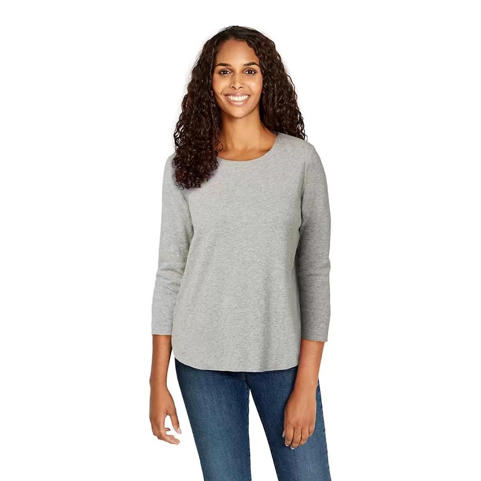 SIGNATURE Women's 3/4 Sleeve Slub Tee, Size M, 100% Cotton, Grey. Buyers N