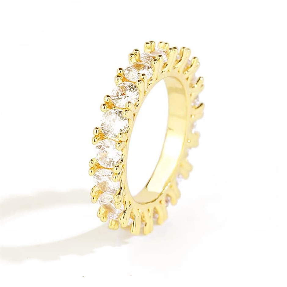 18K Gold-Filled Single-Row Ring, AAA Cubic Zirconias, Size 7