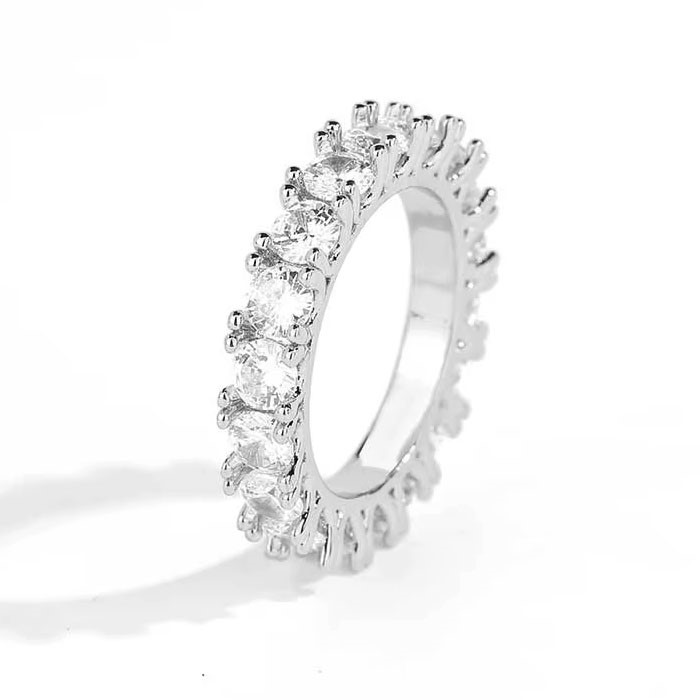 18K White Gold-Filled Single-Row Ring, AAA Cubic Zirconias, Size 9