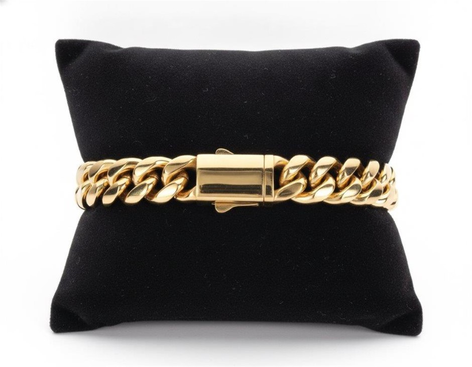 18k Italy Stamped Triple Yellow Gold Bracelet-Quality Guarantee-17.5cm-10mm